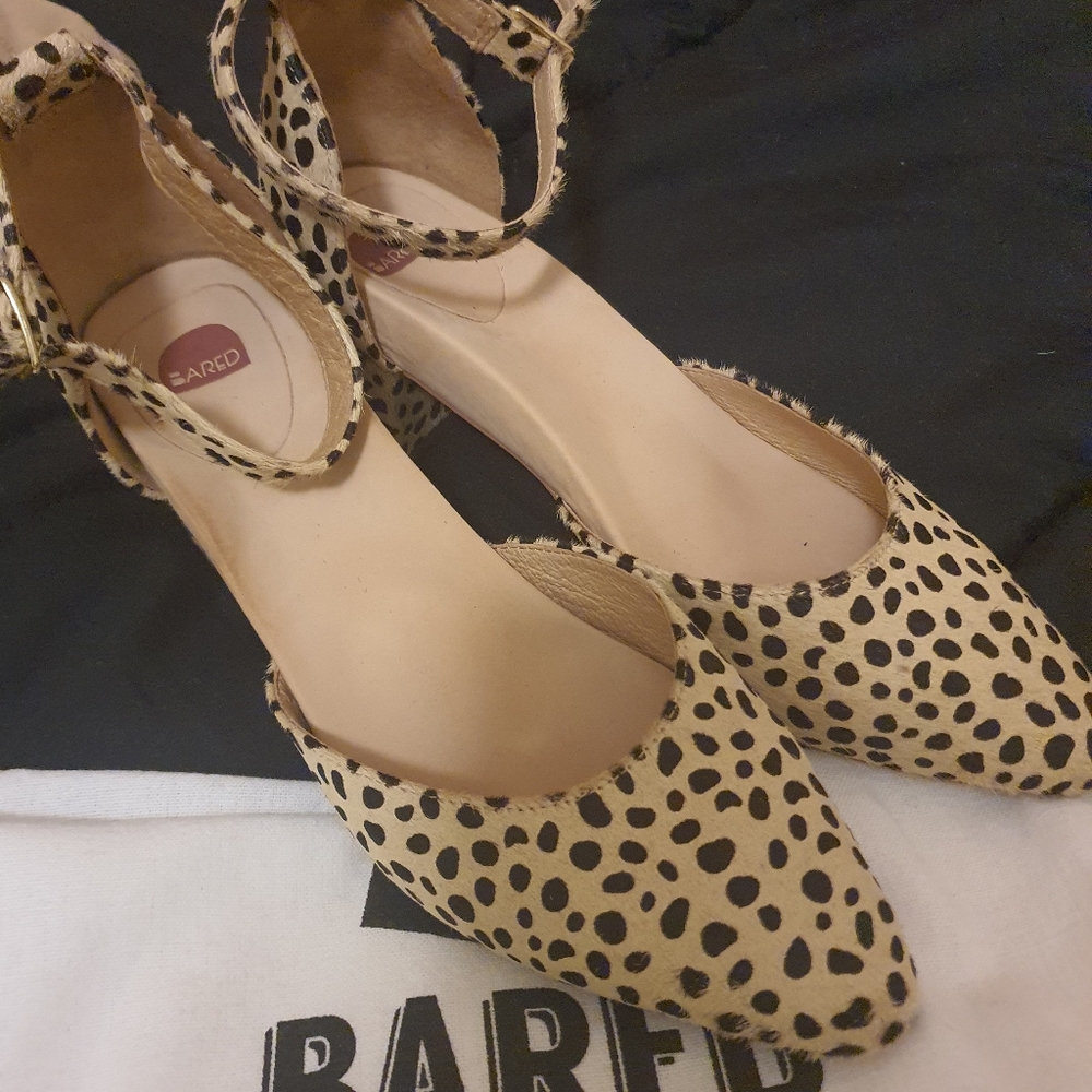 Pale Leopard Calf Hair Low Heels - Picture 1 of 3